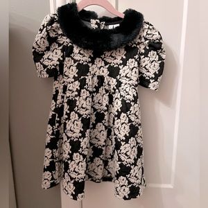 Janie and Jack A Line Pique dress with fur collar- 3T
